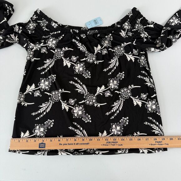 Ann Taylor Women's Black White Floral Off The Shoulder Blouse Top Size S Petite - Picture 8 of 11